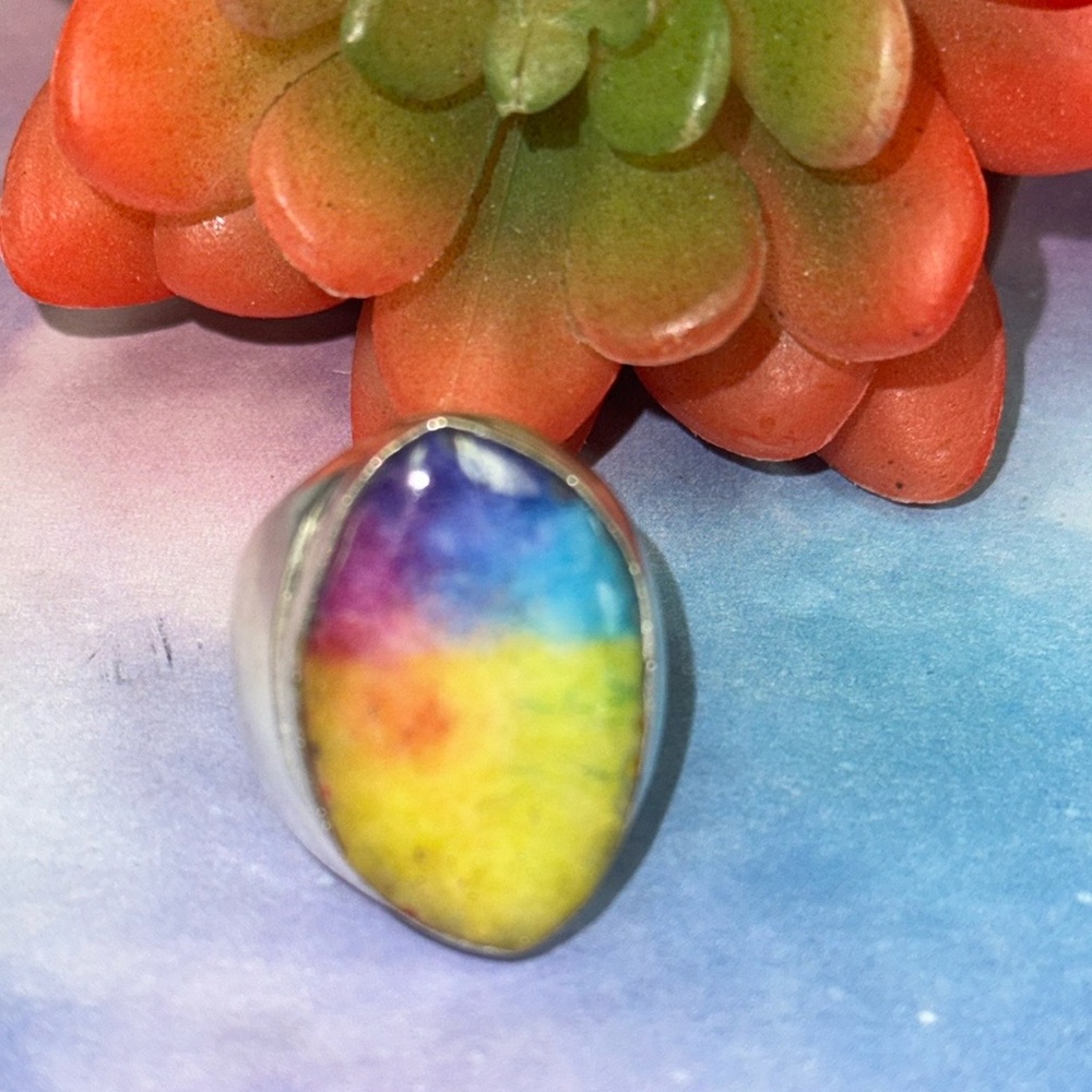 Rainbow Solar Quartz Silver Ring - image 1